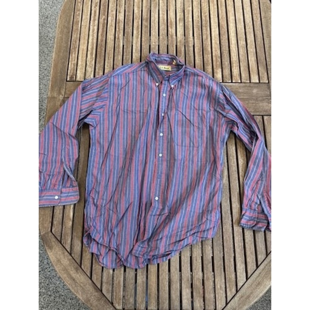 Vintage L.L. Bean Button-Down Shirt Men's M Tall Red Blue Striped 100% Cotton
